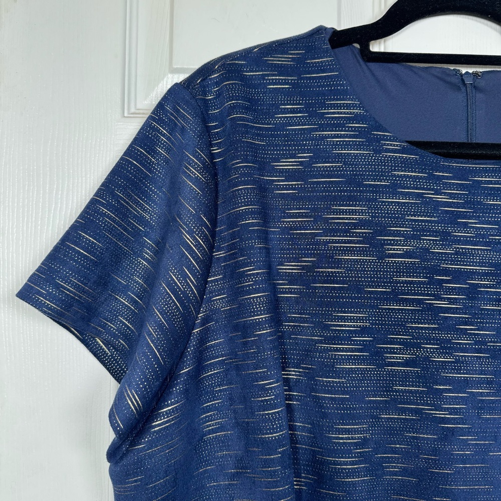Anthro Hutch Navy Fit & Flare Dress Gold Texture Short Sleeve 3X - Picture 3 of 8